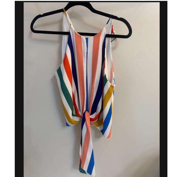 Tyche Rainbow Stripe Tie Front Top Size: Small - Picture 2 of 5